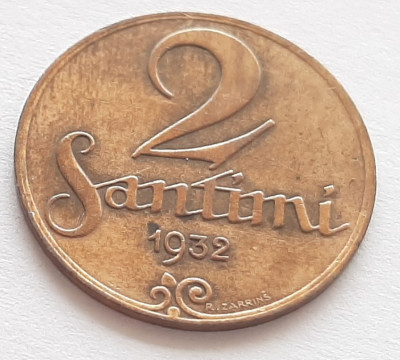 28. Moneda Letonia 2 santimi 1932 foto