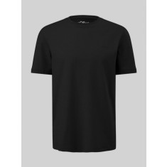 Tricou bărbați big size cu decolteu la baza g&acirc;tului și logo, din bumbac, Negru, 2XL
