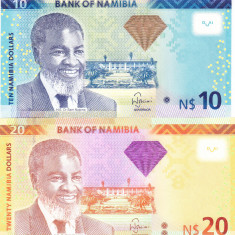 Bancnota Namibia 10 si 20 Dolari 2013 - P11b/12b UNC ( set x2 )