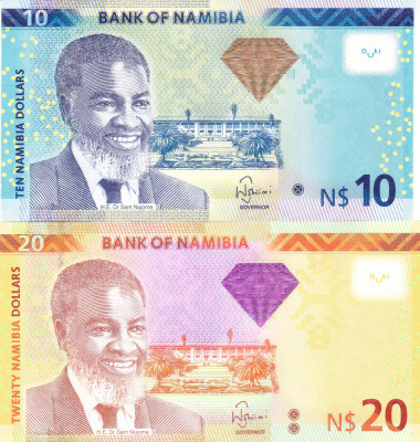 Bancnota Namibia 10 si 20 Dolari 2013 - P11b/12b UNC ( set x2 ) foto