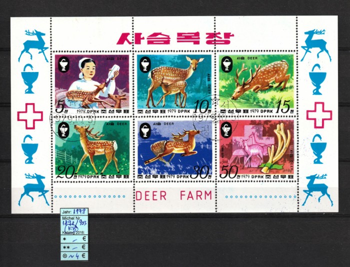 Coreea Nord, 1979 | Ferma creştere căprioare - Animale | Bloc / Minisheet | aph