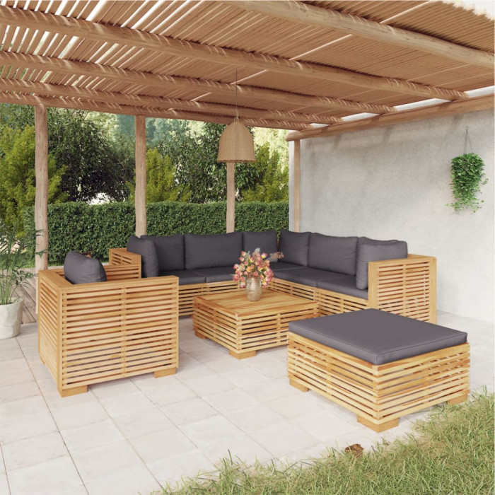 vidaXL Set mobilier grădină cu perne, 8 piese, lemn masiv de tec
