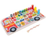 Placa logaritmica multifunctionala Montessori cu figurine, masinute, forme geometrice, animale si calcule matematice, 7 in 1, Masina de Pompieri, 3 an