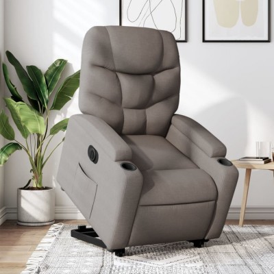 Gossi fotoliu electric rabatabil cu ridicare, gri taupe, textil foto