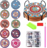 Set de 10 coastere cu suport si accesorii Foonii, lemn/acril, multicolor, 10 cm