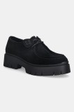 HUGO pantofi de piele &icirc;ntoarsă Kris culoarea negru, cu toc plat, 50552698