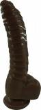 Dildo Extra Ribs cu Ventuza, PVC, Maro, 22 cm, Guilty Toys