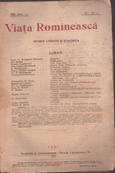 C6799N Viața Rom&icirc;nească, 5/1921, Iași