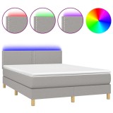 Cumpara ieftin Pat cu arcuri, saltea si LED, gri deschis, 140x200 cm, textil