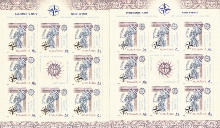 SUMMITUL NATA BUCURESTI,MINICOLI,FOLIO AUR ARGINT,2008,Lp.1798a,b,MNH **,ROMANIA