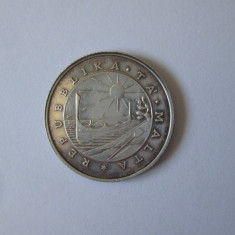 Rara! Malta 1 Lira/Pound 1979 argint cu patina deosebita,comemorativă:Evacuarea