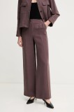 Pedro del Hierro pantaloni din amestec de in femei, culoarea maro, lat, high waist, 7609762