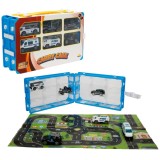 Set 6 vehicule si harta orasului, Maxx Wheels, Carry Case, 1:64