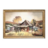 Tablou pictat manual inramat, Casa de la Falticeni, 65x45cm ulei pe panza, rama din lemn, Geo Ungureanu