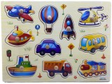 Jucarie Incastru Lemn Copii, Puzzle Mijloace Transport, Tip Montessori, A4, Dezvoltare Inteligenta