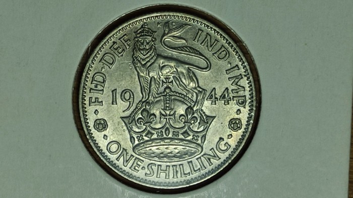 R08 Anglia Marea Britanie - moneda colectie argint - 1 shilling 1944 UNC in cartonas