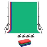 Cumpara ieftin Suport fundal foto 2x3m, clesti inclusi + 3 panze de fundal 1.6x2m, rosu, albastru si verde