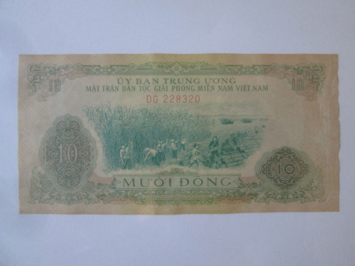 Rara! Vietnam Sud 10 Dong 1963 bancnota din imagini