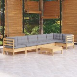 vidaXL Set mobilier grădină cu perne gri, 7 piese, lemn masiv pin