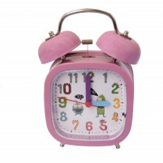 Ceas de masa desteptator pentru copii Pufo Monster, cu buton de iluminare cadran, 15 cm, mov, patrat foto