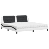 Cumpara ieftin Pat cu saltea, Zadar, alb si negru, 200x200 cm, piele ecologica