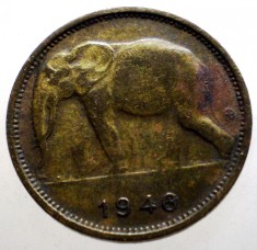 F.162 CONGO COLONIE BELGIANA ELEFANT 1 FRANC 1946