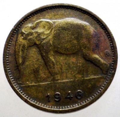 F.162 CONGO COLONIE BELGIANA ELEFANT 1 FRANC 1946 foto