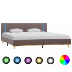 Cadru de pat cu LED, gri taupe, 180 x 200 cm, material textil foto