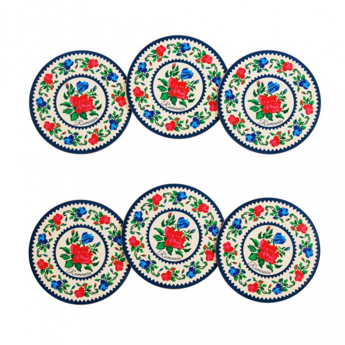 Set 6 suporturi de pahare, cadouri traditionale, Motive Florale broderie, MB450
