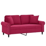 Cumpara ieftin Canapea cu 2 locuri cu pernute, rosu vin, 140 cm, catifea