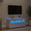 VidaXL Comodă TV cu lumini LED, alb extralucios, 90x35x40 cm