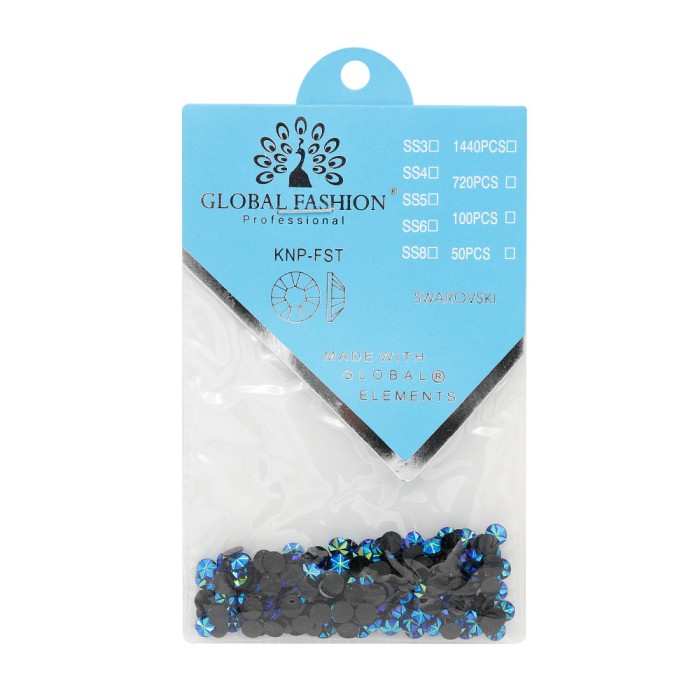 Decor pentru unghii, Swarovski, Flori 3D, Global Fashion, set 1440 buc, verde/albastru