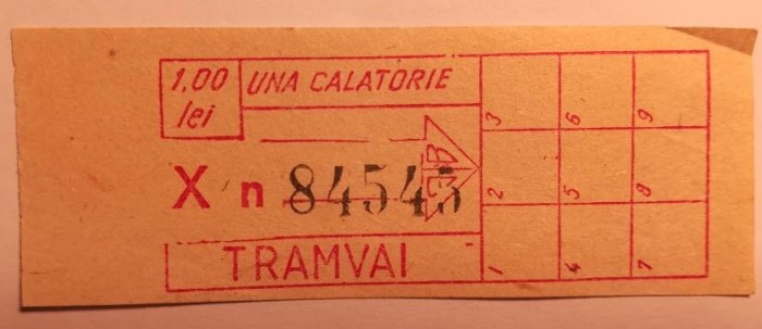 Bilet de tramvai 1 călătorie 1 leu