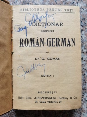 Dictionar Complet Roman-german - G. Coman , A30 foto