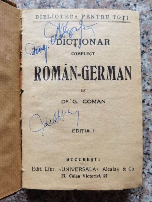 Dictionar Complet Roman-german - G. Coman , A30