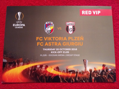 Bilet VIP meci fotbal VIKTORIA PLZEN - ASTRA GIURGIU(Europa League 20.10.2016) foto