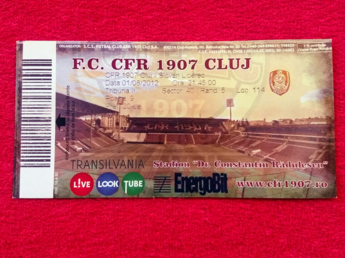Bilet meci fotbal CFR 1907 CLUJ - SLOVAN LIBEREC (01.08.2012)