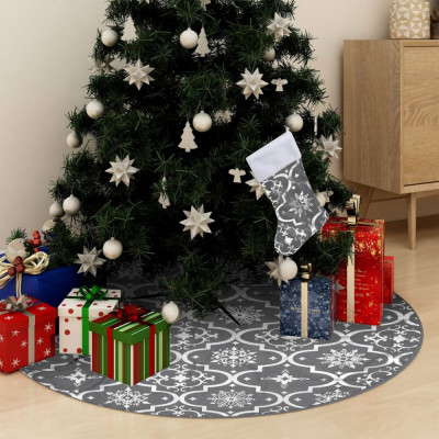 vidaXL Covor fustă de brad Crăciun cu șosetă, gri, 90 cm, țesătură foto