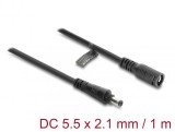 Cablu prelungitor alimentare 5.5 x 2.1mm cu blocare T-M 1m Negru, Delock 67389