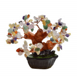 Copac in ghiveci cu 8 ramuri din cristal natural 7 chakre 12cm, Stonemania Bijou