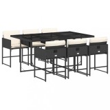 Set mobilier de gradina cu perne, 7 piese, negru, poliratan