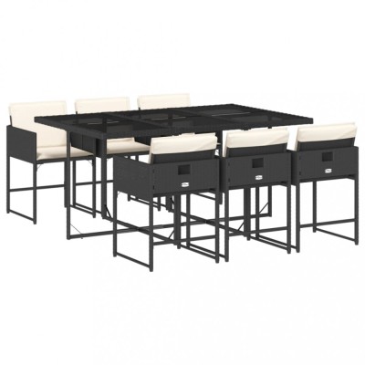 Set mobilier de gradina cu perne, 7 piese, negru, poliratan foto