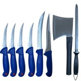 Cumpara ieftin Set 8 piese macelarie profesionala, cutite, satar si masat din otel inoxidabil, pentru transare, dezosare si feliere