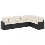 Cumpara ieftin Set canapele de gradina cu perne, 7 piese, negru, poliratan