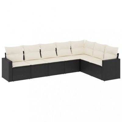 Set canapele de gradina cu perne, 7 piese, negru, poliratan foto