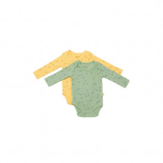 Set 2 body-uri cu maneca lunga Printed, BabyCosy, 50% modal+50% bumbac, Lamaie/Verde (Marime: 3-6 Luni)