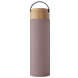 Sticla termos metalica Pufo Traveler cu capac etans din bambus, izoterm, 500 ml, gri
