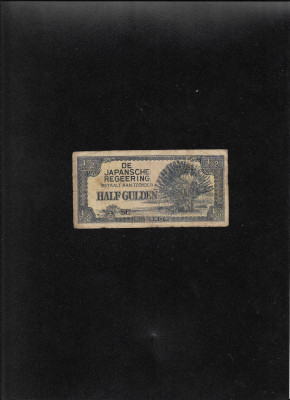 Rar! Indiile Olandeze Indonezia ocupatie japoneza 1/2 half gulden 1942 foto