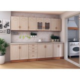 Bucatarie MDF 2.6M Mesteacan cu Blat Intreg - Set 8 Corpuri, Stil Clasic, Fronturi MDF 16mm, Pal Melaminat Crem/Mesteacan