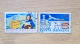 Pereche 2 Timbre Romania 1974 Posta Aeriana Factor Postal si Avion TAROM Otopeni Stampilate - RO1